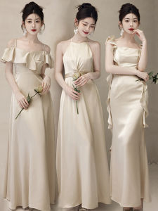 Champagne Satin Maids of Honor Dresses Sister Skirts Performance Evening Gown Long Dress Wedding Ceremony Party Host Outfit