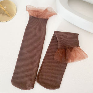 South Korea Lolita Mesh Lace Bunching Socks Japanese Style All-Matching Velvet Thin Breathable Womens Mid Tube Stockings Ins Fashion