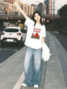 White Pure Cotton American Style Short Sleeve T-Shirt Womens Loose Lazy Style Versatile Top Summer New Arrival