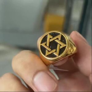 Hip-Hop 18K Gold Plated Jewish Jewelry Stainless Steel Star of David Ring for Women Men
