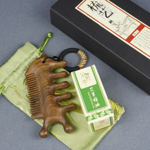 Green Sandalwood Massage Comb Five-Tooth Meridian Comb Wide Teeth Fine Teeth Acupoint Comb for Men Women Parents Ideal Gift