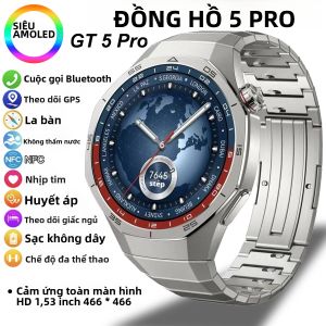 Đồng Hồ Thông Minh GT 5 Pro 2025 Màn Hình HD 466*466 Theo Dõi Huyết Áp 24/7 NFC GPS Dành Cho Nam Nữ Thể Thao Ngoài Trời