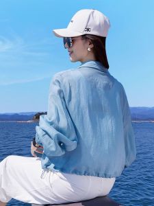 Womens Cotton Linen Thin Jacket Summer New 2025 Lightweight Luxury Short Sleeve Long Zipper Pure Color Commute Style