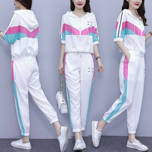 plus Size Summer Casual Fashion Sportswear Set Slimming Meat Covering Two Piece Set for Plump Sister High Waist Long Pants