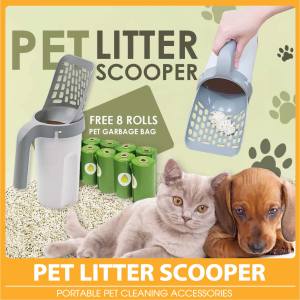 House of EQA Pet Poop Scooper and Bag Set Pet Litter Scooper Cat Dog Poop Shovel with FREE 8 Rolls Waste Bag All-in-one Multifunctional Washable Scoop Ergonomic Holder And Waste Box Scooper Integrated Convenient Pet Tool Pet Supplies Pet Care Supplies