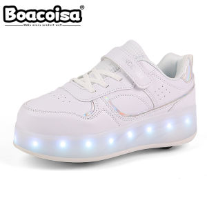 Boacoisa 4 Wheel Roller Skate Shoes For Girls Kids Flashing Light Sport LED Light Luminous Sneakers Outdoor Casual Children Boys