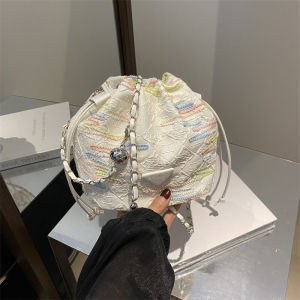 Fashionable Bucket Bag Womens Crossbody Chain Shoulder Bag Commuter Style Soft Polyester Material Pure Color Youth Trend