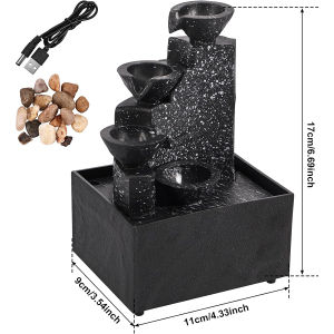 Mini Zen Tabletop Fountain - Relaxing LED Waterfall for Office Desk Yoga Room & Feng Shui Decor