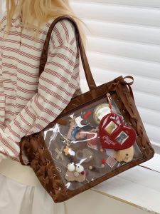 Túi Tote Sợi Đen Thường Ngày Dung Tích Lớn Túi Đi Làm Túi Nhỏ Dành Cho Thanh Thiếu Niên Dây Thắt Liền Túi Mua Sắm Dây Rộng