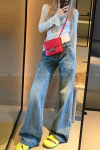 Low Waist Floor-Length Cat Claw Scratch Denim Jeans Womens BF Lazy Style Autumn Vibe Spicy Girl American Retro Straight Leg Jeans