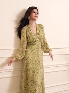 Elegant French Romantic Lantana Print V-neck Maxi Dress