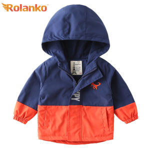Rolanko 2-7 Years Kids Boys Windbreaker Jacket Coat Students Casual Hooded Blue Orange Top Toddler Zip Waterproof  Dust Clothes