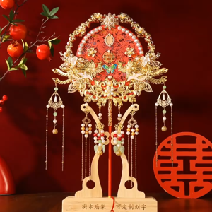 团扇 结婚扇子 结婚礼物 - 单面曲面喜扇 / Wedding Accessories Wedding Gifts – single-sided metal wedding fan