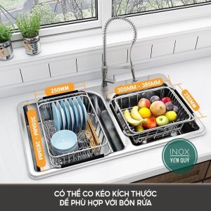 INOX 304 GIÁ ĐỂ ĐỒ ĐA NĂNG TRONG BỒN / CHỨA ĐỰNG VẬT DỤNG NHÀ BẾP / KỆ ÚP CHÉN BÁT HOA QUẢ RỔ BỒN CO RÚT ĐẶT TRÊN CHẬU RỬA BÁT