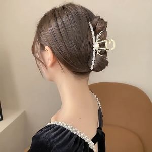 Jepit Rambut Korea Bahan Alloy 10.5cm Mutiara Permata Bentuk Tanduk Rusa Jedai Logam HCM009