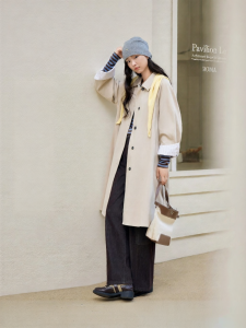 BY IHAPPY | Áo Khoác Trench Coat Dài Trung Bình Cổ Bẻ Rộng
