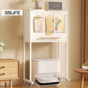 GSlife Living Room Sweeping Robot Storage Rack Cabinet with Door Kitchen Racks Organizer With Pulley Dust Prevention