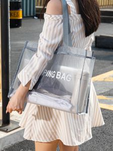 Transparent Mesh Satchel Shoulder Bag Womens Large Capacity Shopping Bag Outdoor Fashion Breathable Mesh Bag Mummy Bag