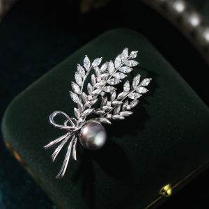 Elegant Natural Pearl And Zircon Flower Bouquet Brooch Pin by Original Designer Brand Wheat Spike Series Versatile Fashion Jewelry