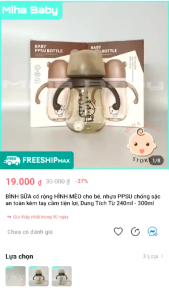 Bình sữa cổ rộng hình mèo cho bé nhựa PPSU kèm van chống sặc an toàn có tay cầm tiện lợi