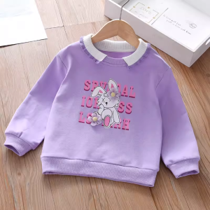 เสื้อสเวตเตอร์คอวีลายทางสำหรับเด็กผู้หญิง ฤดูใบไม้ผลิและฤดูใบไม้ร่วง เสื้อชั้นในลำลองสำหรับเด็กผู้หญิง เสื้อผ้าเด็กผู้หญิง