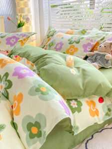 Pure Cotton Bedding Set Skin-friendly Thickened Simple  Double Dormitory 4 Three-piece Bed Sheet Cover Duvet Cover