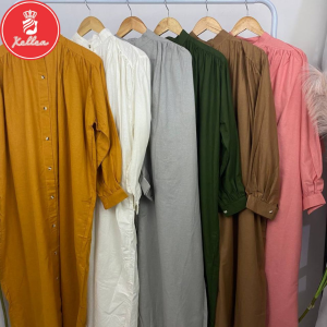 Dress Wanita Dewasa Korean Style Casual Linen Long Dress Kinayya Fashion Muslim Terbaru - XELLEA