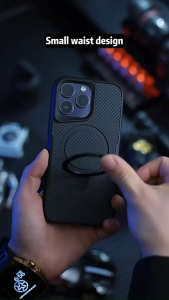Magnetic Stand Case for iPhone 13 14 15 16 Pro Max 11 12 Carbon Fiber Texture Matte Anti-Fingerprint Drop-Resistant Phone Back Cover