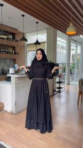 Nurra | Gamis Launa Sheeva Wanita Terbaru 2025 | Crinkle MIx Brokat | Dress Kondangan | Free Belt
