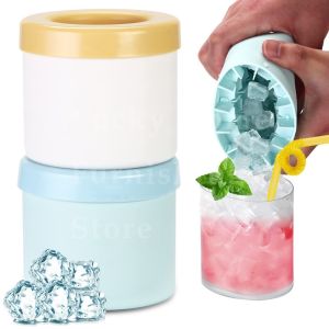 XMSJ | 2-in-1 2/1pcs Ice Bucket & Maker Round Silicone Mold with Quick Freeze Tray Food Safe Ice Cube Container for Party & Household