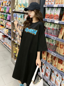 Mid Length Long Sleeve T-Shirt Womens Loose Fit Cotton Jersey Printed Work Wear for Summer Size: Large