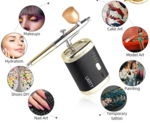 foreverlily Dual-action Airbrush kit With Compressor Kit Oxygen Injector Machine Dual-action Air Brush 0.3mm for Nail Art，Makeup Cakes Painting Crafting
