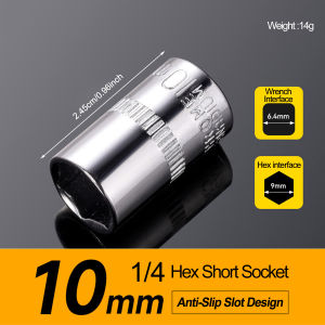Socket Chrome Vanadium Steel 1/4 Inch Drive 6-Point 10mm Socket 6 Point Socket DIY Hand-making Household Maintenance Tool
