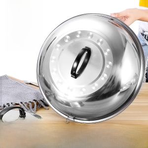 Thickened Stainless Steel Wok Lid Traditional round Style Deep Arch Iron Wok Lid Large Pot Cover Kitchen Cooking Utensil