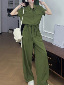 Shalldoer | Summer 2025 Womens High Waist Crop Top Wide Leg Jumpsuit Cotton Workwear Style Fashionable Slimming One Piece Suit