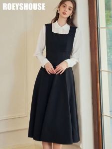 Đầm thiết kế dáng xoè đen phối trắng tay dài