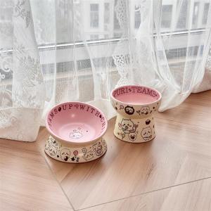 Cute Cartoon Cat Bowl Ceramic Slow Feeder Pet Supplies Neck Protection Elevated Tray Dog Bowl Cat Water Bowl Universal
