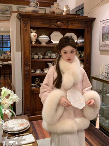 New Chinese Style Silk Brocade Song Jin Autumn Winter Fox Fur Collar Cotton Jacket Traditional Handicraft Eight-sided Dazzle Pattern