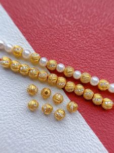 925 Sterling Silver Gold Plated Beads Embedded with Rhinestones for DIY Bracelet Cord Weaving Jewelry Accessories