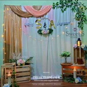 Dekorasi lamaran 1 set lengkap background tunangan paket wedding akad murah ukuran lebar 25 meter