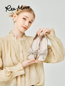 Reemoor | Bridal Rhinestone and Pearl Bow Decorated Low-cut Flats