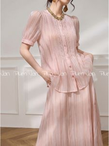 Áo Blouse Tay Ngắn Màu Hồng Trẻ Trung Kiểu A-Line