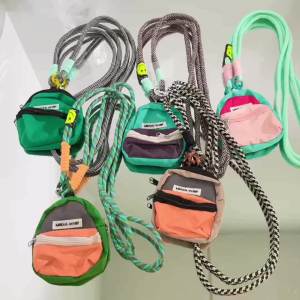 个性潮流粉绿零钱包手机斜跨装饰品卡通小收纳袋挂脖挂肩编织长绳