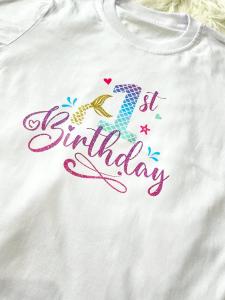 kaos anak angka 1 - 10 tail mermaid baju ultah birthday lucu pink hitam putih