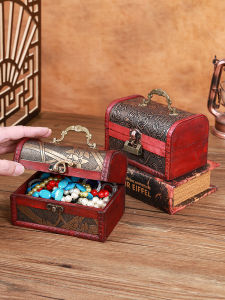 Retro Lock Wooden Storage Box New Chinese Style Desktop Jewelry Box Childrens Treasure Chest Sensation Small Box Dust Cover