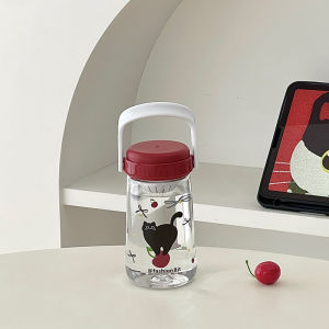 แก้วน้ำพลาสติกพกพา น่ารัก แคท ผลิตจาก Tritan ทนความร้อนสูง ขวดน้ำแบบถือสำหรับผู้หญิง ฤดูร้อน แก้วน้ำทรงตรง