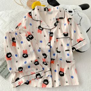 2025 ฤดูร้อนใหม่การ์ตูนแฟชั่นผู้หญิงชุดนอนชุดคอสนุกน่ารักพิมพ์ชุดนอนผู้หญิงเกาหลีสั้น Y2K ชุดนอน