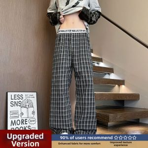 Vintage Blue Plaid Pants Wide Leg Trousers