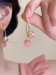 ต่างหูรูปชerryสีชมพู ดีไซน์ใหม่ 2025 ดีไซน์หวาน หรูหรา ต่างหูสไตล์จีนใหม่ ต่างหูแฟชั่น ต่างหูแบบหัวเข็มขัด