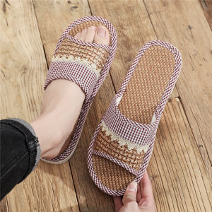 Indoor Anti-Slip Couples Slippers Exposure to Toe No Damage to Floor Tiles Mens Womens Summer Woven Grass Mat Chinese Style Cool Slippers